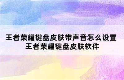 王者荣耀键盘皮肤带声音怎么设置 王者荣耀键盘皮肤软件